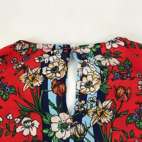 Twine & String Floral Tie Front Blouse Women’s Small Flutter Sleeves Keyhole - Picture 7 of 12